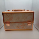 Joligrace Makeup Train Case Professional - 13.5 Inch Portable Artist Lockable Aluminum Cosmetic Organizer Storage Box with 4 Adjustable Dividers Trays 2 Locks and Shoulder Strap Rose Gold
