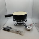 Artestia Cast Iron Cheese Fondue Pot Set, Swiss Traditional Cast Iron Fondue Set For Cheese, Meat & Chocolate (Black Matt)