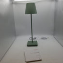 Poldina Pro Dimmable LED Table lamp in Aluminum, IP54 Protection, Indoor/Outdoor use, Contact Charging Base, H38cm, EU Plug - [Energy Efficiency Class A ++] (Sage Green)