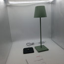 Poldina Pro Dimmable LED Table lamp in Aluminum, IP54 Protection, Indoor/Outdoor use, Contact Charging Base, H38cm, EU Plug - [Energy Efficiency Class A ++] (Sage Green)