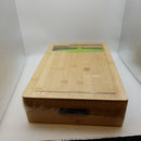 Bamboo Cutting Board with 4 Container Trays with Lids, with Juice Grooves, Knife Sleeve, Graters & Food Sliding Opening