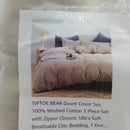 TIPTOE BEAR Duvet Cover Set, 100% Washed Cotton 3 Piece Set with Zipper Closure, Ultra Soft Breathable Chic Bedding, 1 Duvet Cover and 2 Pillow Shams, Beige King Size 104"x 90"(No Comforter)