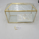 Glass Wedding Cards Box for Reception with Slot and Door,12.6" Large Geometric Clear Envelopes Container with Heart Lock, Handmade Glass Gold