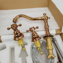 GGStudy 8-16 inch Two Handles 3 Holes Widespread Bathroom Sink Faucet Copper Basin Mixer Tap Faucet Matching Metal Pop Up Drain with Overflow