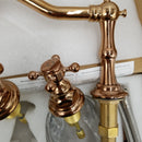 GGStudy 8-16 inch Two Handles 3 Holes Widespread Bathroom Sink Faucet Copper Basin Mixer Tap Faucet Matching Metal Pop Up Drain with Overflow