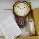 JUSTIME Traditional Schoolhouse Arabic Pendulum Wall Clock Chimes Hourly with Westminster Melody Made in Taiwan, 4AA Batteries Included (PP0258-ADW Dark Wood Grain)