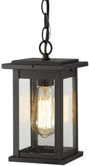 Emliviar Outdoor Pendant Lights for Porch, 1-Light Exterior Hanging Light Fixtures, Black Finish with Seeded Glass, 1803EW1-H