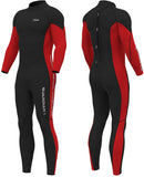 Hevto Wetsuits Men Guardian 3mm Neoprene Full Scuba Diving Suits Surfing Swimming Long Sleeve Keep Warm Back Zip for Water Sports (G-Men Red, S2)