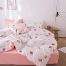 FenDie Girl Bed Queen Duvet Cover Set, Soft Cotton Bedding Cover Set Reversible Style , Strawberry Printed Duvet Cover White Peach with 2 Pillow Cases, Skin-Friendly, Comfy