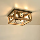 Eyassi Rustic Farmhouse Ceiling Light Fixture, Vintage Wooden Farmhouse Flush Mount Ceiling Light, Industrial Close to Ceiling Lamp for Hallway Entryway Kitchen Dining Room Bedroom, 4 Lights, E26
