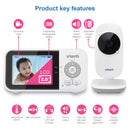 VTech VM819 Video Baby Monitor with 19Hour Battery Life 1000ft Long Range Auto Night Vision 2.8 Screen 2Way Audio Talk Temperature Sensor Power Saving Mode and Lullabies, White