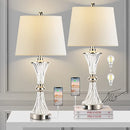 Set of 2 Touch Control Dimmable Table Lamps with 2 USB Charging Ports, 3-Way Modern Bedside Lamps, Nightstand Lamps with Cream Fabric Shade for Bedroom Living Room Hotel, Crystal Base, Bulbs Included