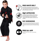 Kids BJJ GI, Elite Sports Youth IBJJF Childrenâ€™s Brazilian Jiujitsu Gi kimono W/Preshrunk Fabric & Free Belt (See Special Sizing Guide) (Premium Black, C1)