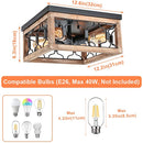 Eyassi Rustic Farmhouse Ceiling Light Fixture, Vintage Wooden Farmhouse Flush Mount Ceiling Light, Industrial Close to Ceiling Lamp for Hallway Entryway Kitchen Dining Room Bedroom, 4 Lights, E26