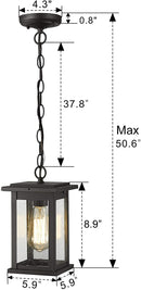 Emliviar Outdoor Pendant Lights for Porch, 1-Light Exterior Hanging Light Fixtures, Black Finish with Seeded Glass, 1803EW1-H