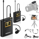 Wireless Lavalier Microphone System - HUUSMOT Wireless Mic System with Dual Lavalier Lapel Microphone and One Mini Rechargeable Receiver for iPhone, DSLR Camera, Video Recording, YouTube, Vlog