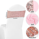 60Pcs Stretch Sequin Chair Sashes Rose Gold Chair Bands One-Sided Sequins Chair Sashes Stretch Spandex Chair Bands for Wedding Party Banquet Event Chair Cover Decoration(60Pcs, Rose Gold)