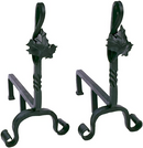 Minuteman International Maple Leaf Wrought Iron Fireplace andirons, Black