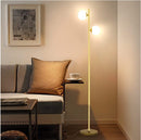 Mid Century Modern 2 Frosted Glass Globe Floor Lamp for Living Room,Contemporary LED Standing Light, Gold Corner Pole Lamp for Office Bedroom, Study Room, Hotel, Antique Brass Standing Lighting