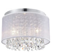 Crystal Mini Chandelier White Modern Ceiling Light Fixtures Flush Mount Ceiling Lights Drum Fabric Pendant Lighting for Dining Room