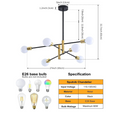 Lanmate 6-Light Sputnik Chandelier, Black Gold Mid Century Chandelier Modern Ceiling Light Fixture Hanging Industrial Vintage Pendant Lighting for Kitchen Island Dining Room Living Room Hallway