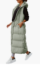 Women's Long Quilted Vest Hooded Maxi Length Sleeveless Puffer Vest Padded Coat Winter Outerwear