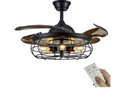 DuMaiWay 42" Industrial Retractable Ceiling Fans with Lights, Fandelier Caged Ceiling Fan With Remote Controller Vintage Style For Farmhouse/Living Room/Bedroom/Restaurant 5 Lights 4 Fan Blades Black
