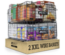 Stackable Wire Baskets for Pantry Organization and Storage - Set of 2 XXL Foldable Pantry Organizer Bins for Kitchen Organization - Metal Pantry Baskets for Food Storage, Snacks, & Fruit Basket