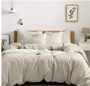 JELLYMONI 100% Natural Cotton 3pcs Striped Duvet Cover Sets,White Duvet Cover with Khaki Stripes Pattern Printed Comforter Cover,with Zipper Closure & Corner Ties(Queen Size)