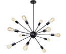 Merbotin 12 Lights Black Sputnik Chandeliers Mid Century Semi Flush Mount Ceiling Light Modren Hanging Lighting Fixture for Dining Room Kitchen Island Living Room Bedroom, Black