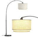 Contemporary Arc Floor lamp for Living Room, Modern Adjustable Floor Standing Lamp Marble Base, Over The Couch Hanging Arching Tall Stand Up Light for Bedroom Office, Cream Double Drum Fabric Shade