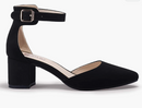 IDIFU Women's IN2 Pedazo Dress Shoes Low Block Heels Comfortable Chunky Closed Toe Ankle Strap Wedding Pumps(Black Nubuck, 10 B(M) US)