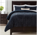 Chanasya Soft Cloud Faux Fur Duvet Comforter Cover Bedding Set King Size - 3 Piece Combo Set - Textured Embossed Fuzzy Soft Velvet Mink Bedcover - Zipper Closure Machine Washable - Navy Blue