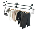 Crehomfy Industrial Pipe Clothes Rack with 3 S-shaped Hooks, 72" L Wall Mounted Garment Rack, Heavy Duty Iron Garment Bar, Clothes Hanging Rod Bar for Laundry Room, Max Load 135Lb Black (2 Package)