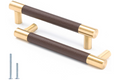 Linkaa Leather Drawer Pull 5 inch, Brown Leather Cabinet Handles Black Cabinet Pulls Cabinet Hardware, Gold Cabinet Knobs Dresser Handles, 10 Pack (Brown Leather & Brushed Brass)