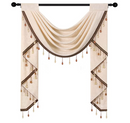 Beige Chenille Waterfall Valance for Living Room,Single Hollow Swag Valance for Bedroom Kitchen Curtains, Rod Pocket, 1 Panel