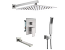 DoBrass Tub Shower Faucets Set Complete with Pre-embedded Valve, 10-inch Square Waterfall Shower Head System with Handheld Shower and Tub Spout, Bathroom with Bathtub, Wall Mounted, Brushed Nickel