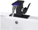 LED Light Bathroom Faucet Waterfall Single Handle One Hole Black Faucet for Bathroom Sink Mount Vanity Faucet Lead-Free for Commercial Residential