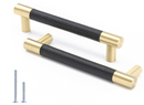 Linkaa Leather Drawer Pull 3.7 inch, Black Leather Cabinet Handles Black Cabinet Pulls Cabinet Hardware, Gold Cabinet Knobs Dresser Handles, 10 Pack (Black Leather & Brushed Brass)  1085