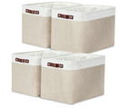 DULLEMELO Storage Bins 16"x12"x12" With Leather Handles for Organizing,Decorative Collapsible Storage Baskets for Shelves Closet Home Office (4 Pack, White&Khaki)