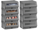 mDesign Stackable Fabric Closet Storage Organizer Shoe Box Bin - Modern Holder for Storing Men's and Women's Dress Shoes, Boots, Pumps, Sandals, Flats - Window, Hinged Lid, 8 Pack - Dark Gray