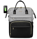 Laptop Backpack Women Teacher Backpack Nurse Bags, 15.6 Inch Womens Work Backpack Purse Waterproof Anti-theft Travel Back Pack with USB Port (Black-Pinstripe) 1081