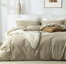 TIPTOE BEAR Duvet Cover Set, 100% Washed Cotton 3 Piece Set with Zipper Closure, Ultra Soft Breathable Chic Bedding, 1 Duvet Cover and 2 Pillow Shams, Beige King Size 104"x 90"(No Comforter)