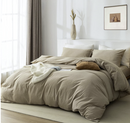 TIPTOE BEAR Duvet Cover Set, 100% Washed Cotton 3 Piece Set with Zipper Closure, Ultra Soft Breathable Chic Bedding, 1 Duvet Cover and 2 Pillow Shams, Beige King Size 104"x 90"(No Comforter)