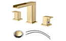 Ufaucet Modern Commercial 2 Handle 3 Hole Widespread Brushed Gold Waterfall Bathroom Faucet,8 inch Bathroom Vanity Sink Faucet with Hoses