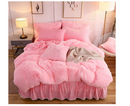LIFEREVO Luxury Plush Shaggy Duvet Cover Set (1 Faux Fur Duvet Cover + 1 Pompoms Fringe Pillow Sham) Solid, Zipper Closure (Twin, Pink)
