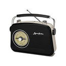 Byron Statics Radios Portable Am FM Analog Large Rotary Dial Swivel Good Sensitivity and Audio External Metal Antenna Knob Switch Removable Power Plug or 1.5V AA Battery with Headphones Plug Black