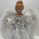 Vickerman Ice Palace Lighted White and Silver Angel Christmas Tree Topper with Clear Lights, 12"