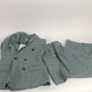 Women's Two Piece Plaid Open Front Long Sleeve Blazer and Elastic Waist Pant Set Suit (Green, X-Small)