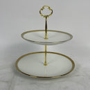 CofeLife 2 Tier Ceramic Cupcake Stand “ Elegant Cake Stand - Dessert Stand Display - 2 Tier Serving Tray for Tea Party, Wedding and Birthday (White Gold)